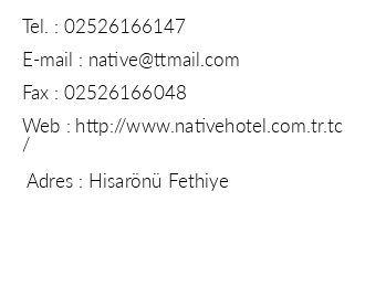 Native Hotel iletiim bilgileri